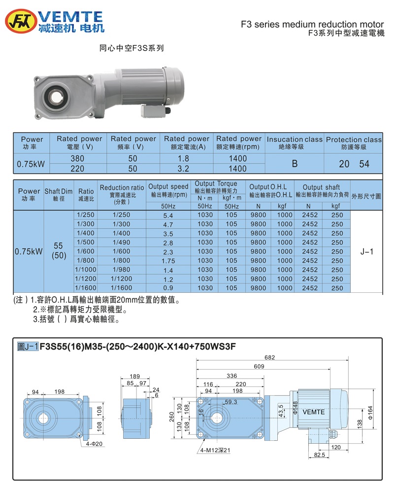 標(biāo)準(zhǔn)型大速比帶電機(jī)0.75KW-空心軸